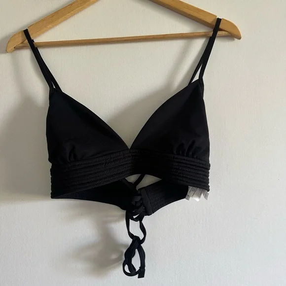 Seafolly Australia Black Quilted Fixed Tri Strappy Bikini Top size 14 EUC - Picture 5 of 12